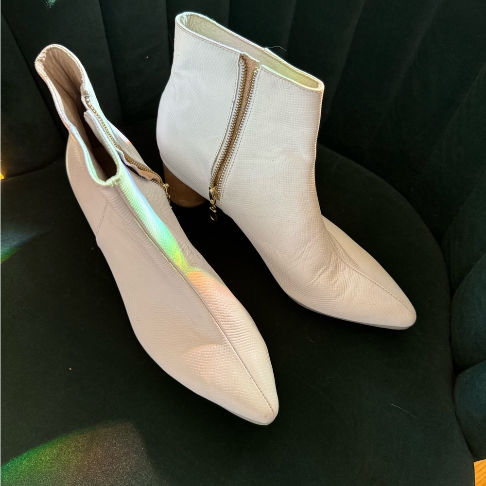White leather booties